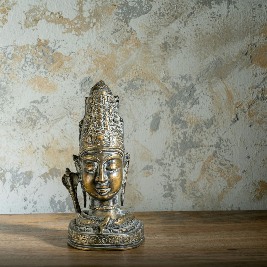 Distressed Brass Shiva Bust: The Meditating Ascetic