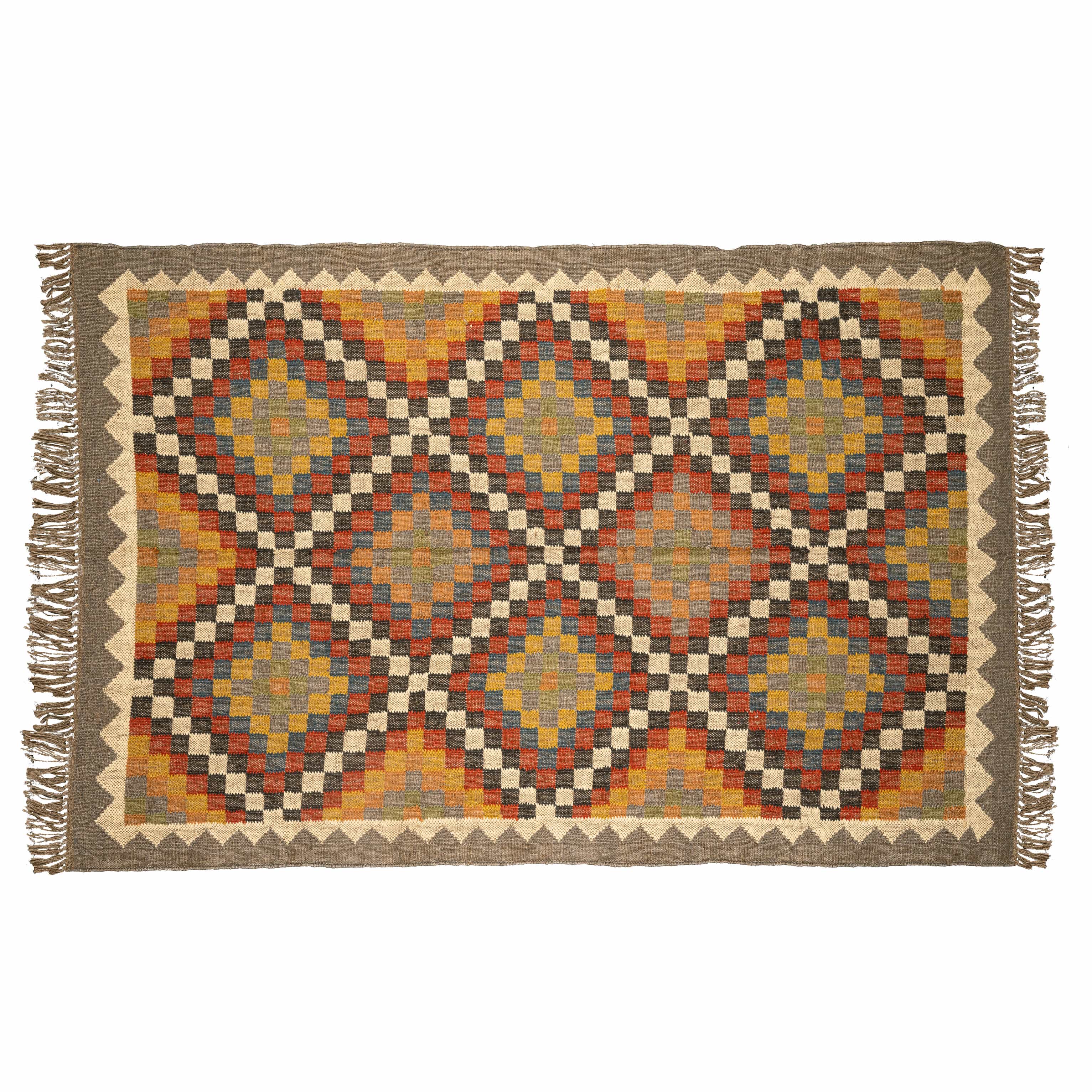 Handwoven Wool Jute Rug – Elegant Diamond Medallion Design