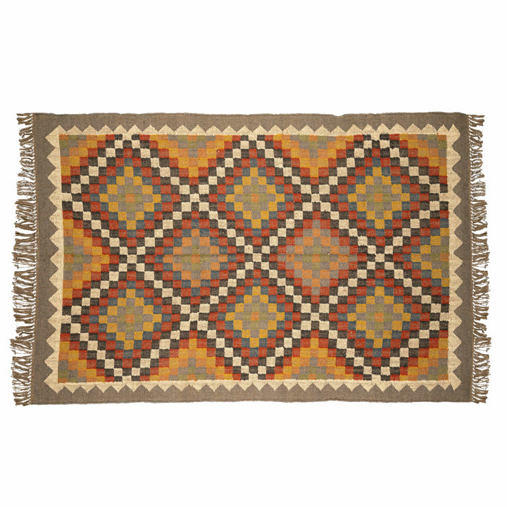 Handwoven Wool Jute Rug – Elegant Diamond Medallion Design