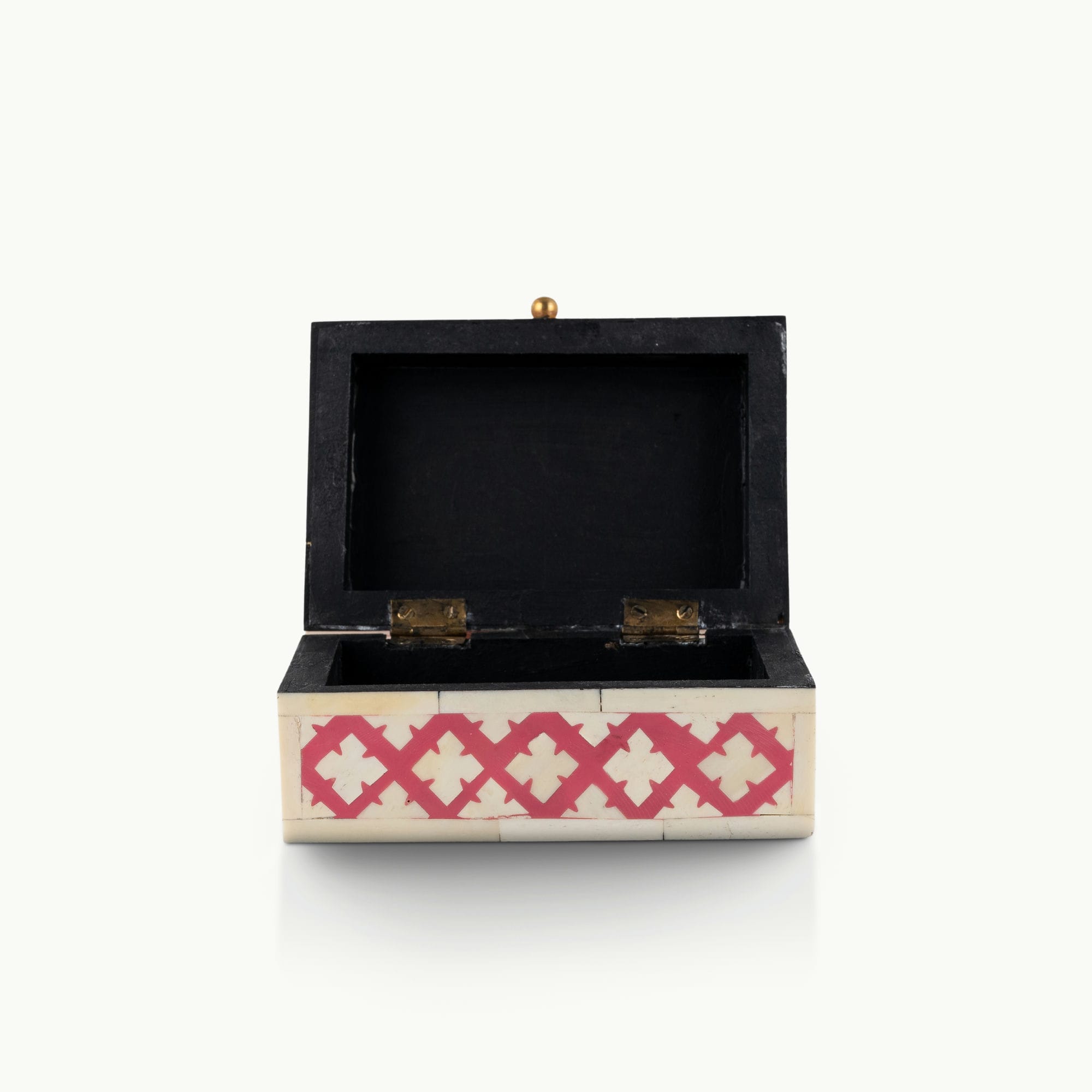 Domed Pink and White Floral Inlay Box