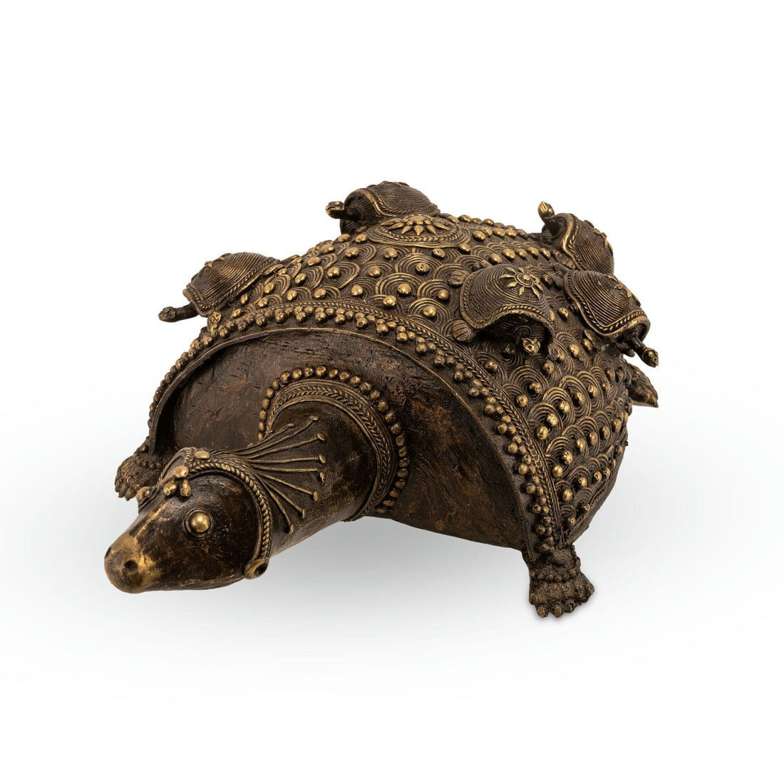 Antiqued Brass Turtle Sculpture: The Coiled Guardian