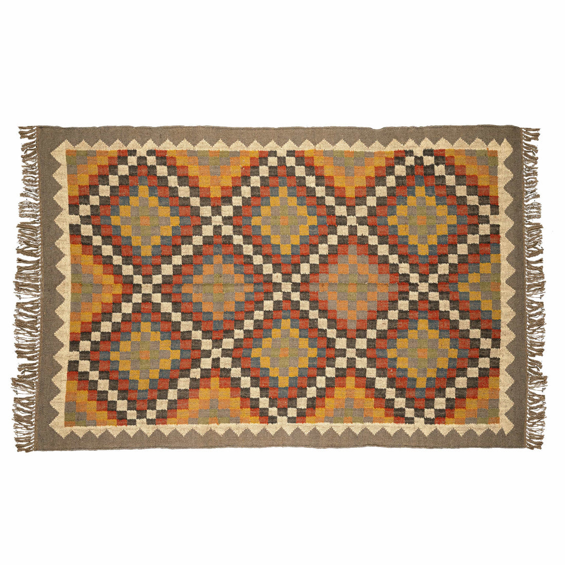 Handwoven Wool Jute Rug – Elegant Diamond Medallion Design