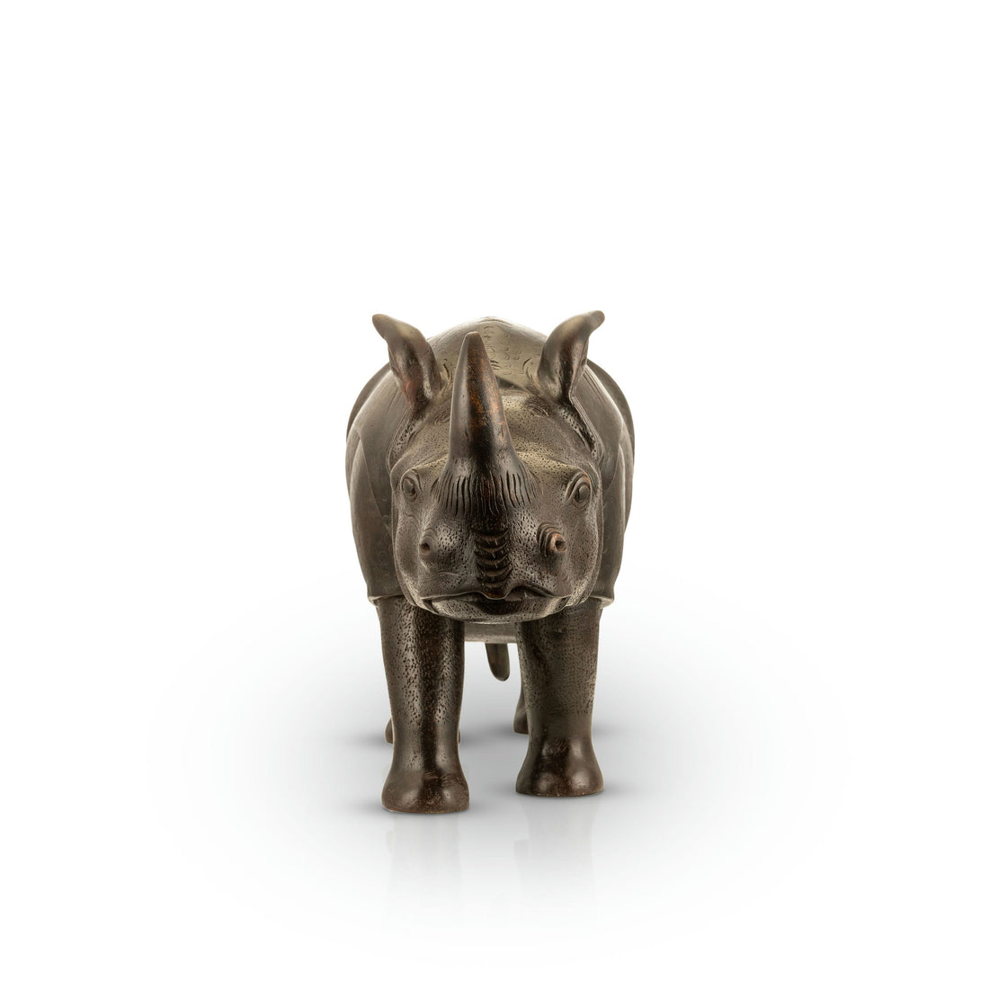 Carved Wooden Rhinoceros stained in dark ebony for a wide architectural credenza.