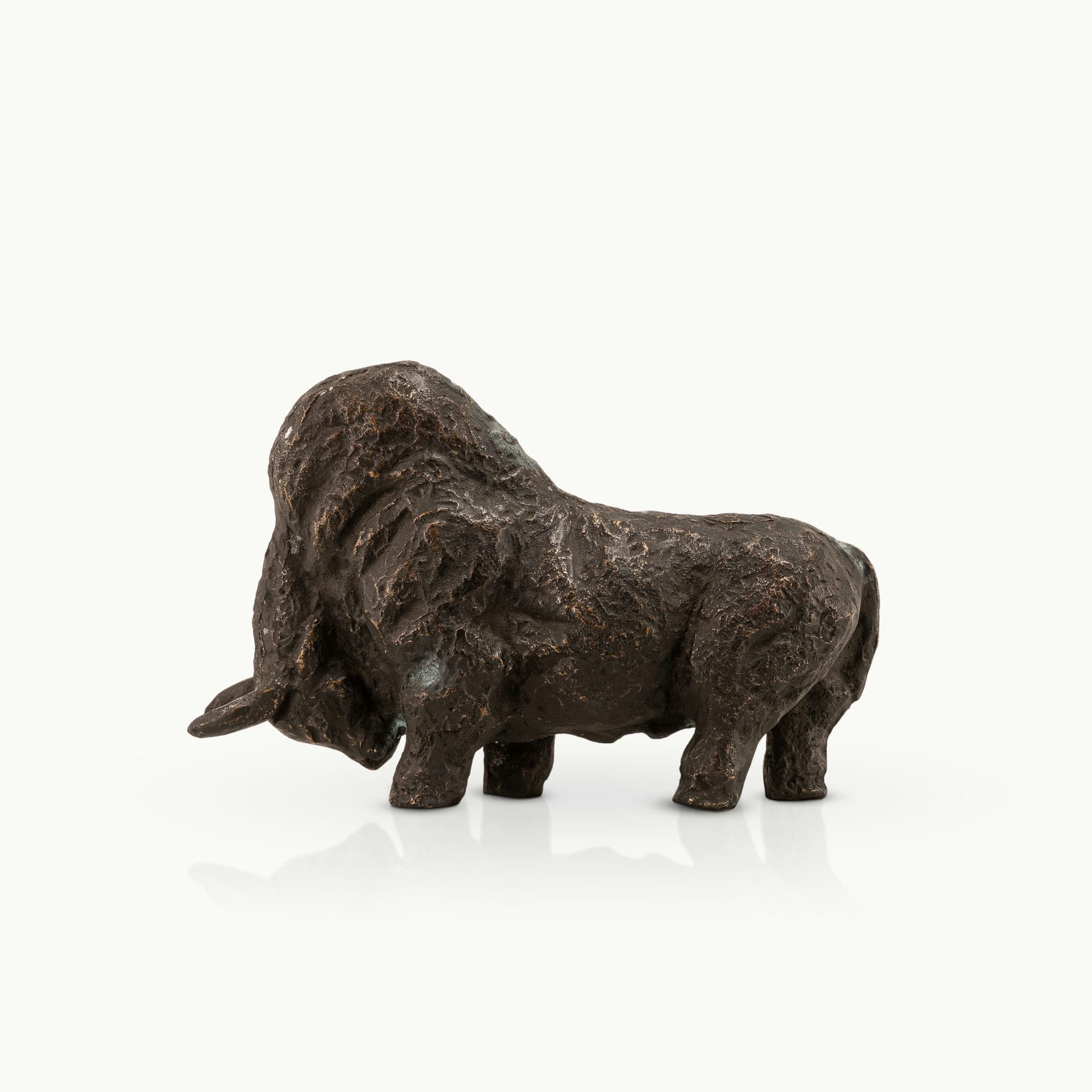Textured Brass Bull Sculpture in a brutalist stance for a minimalist concrete console. 