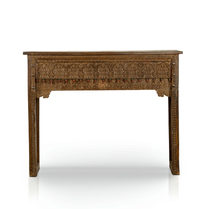 Carved Wood Antique Low Console with Figurative Relief