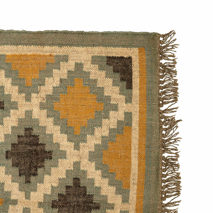 Handwoven Wool Jute Rug – Geometric Diamond Trellis Pattern