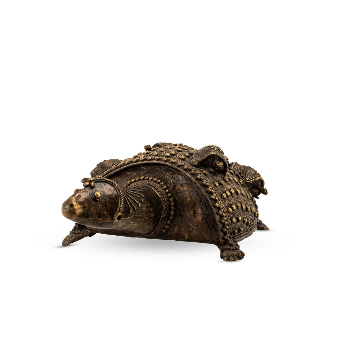 Antiqued Brass Turtle Sculpture: The Coiled Guardian