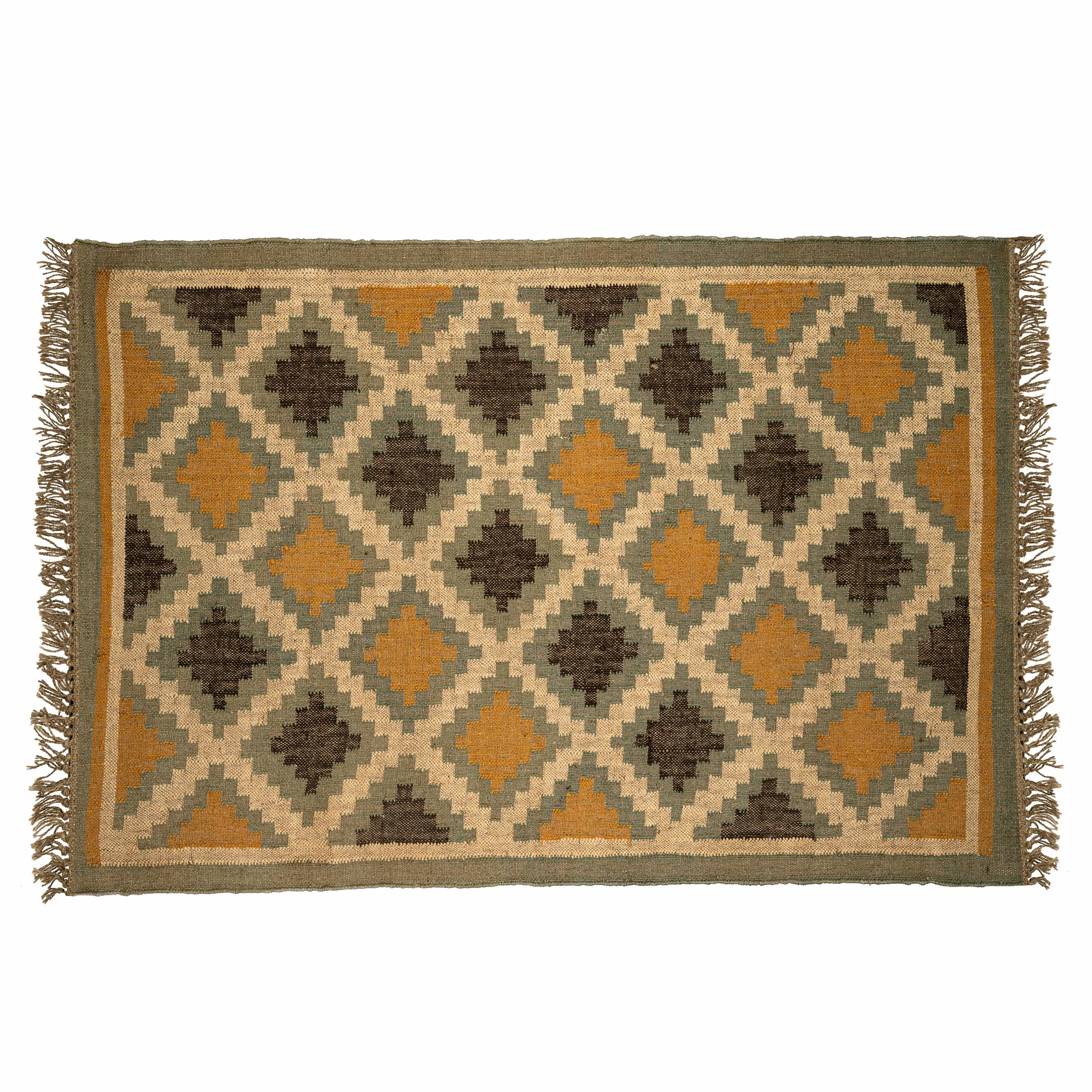 Handwoven Wool Jute Rug – Geometric Diamond Trellis Pattern