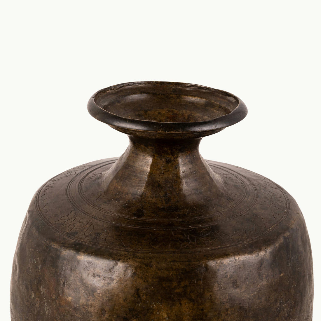 Antique Brass Decorative Vessel with a flared rim for a minimalist concrete console.