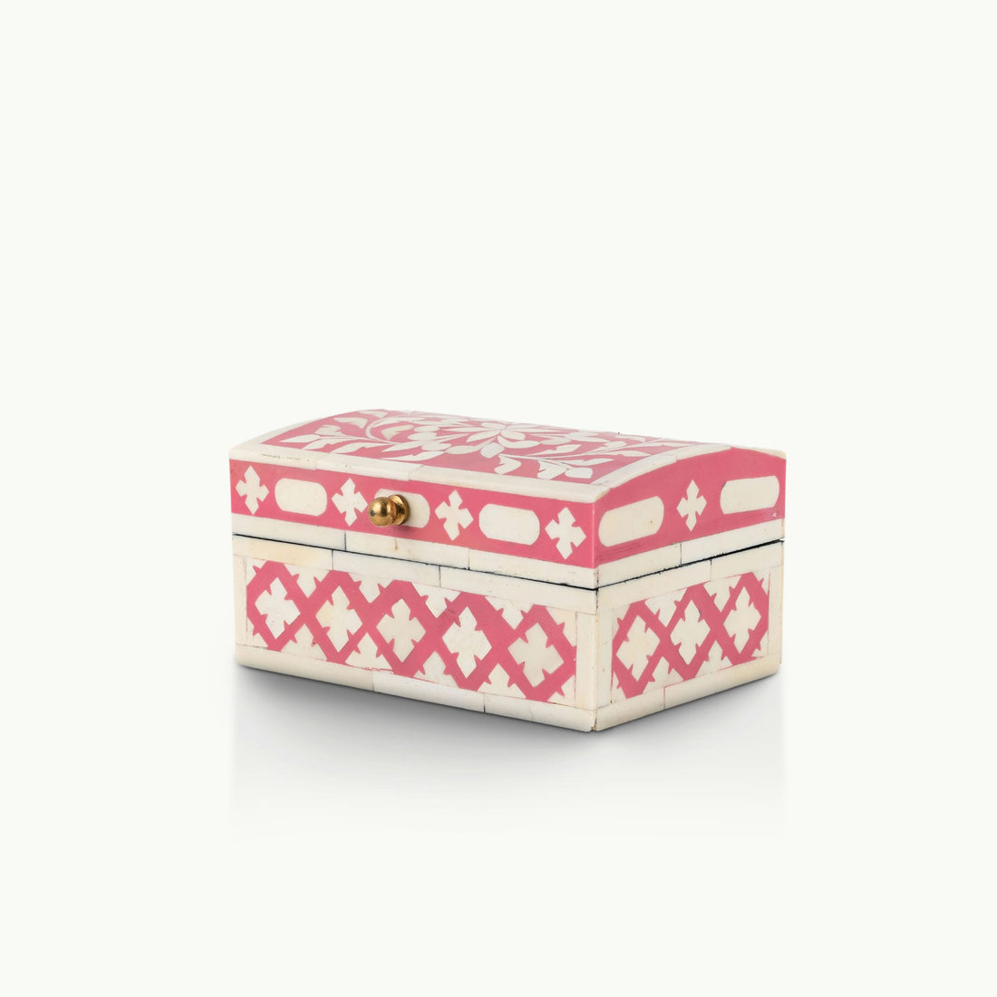 Domed Pink and White Floral Inlay Box