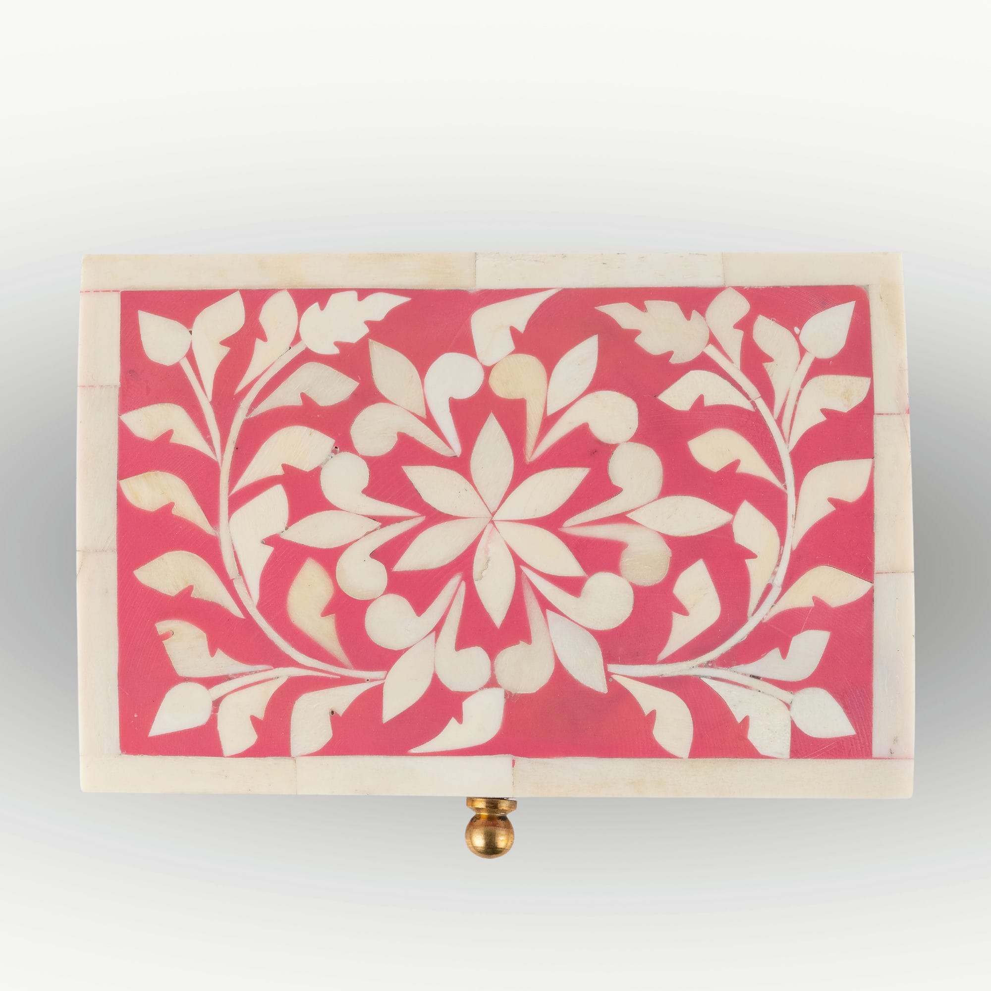 Domed Pink and White Floral Inlay Box