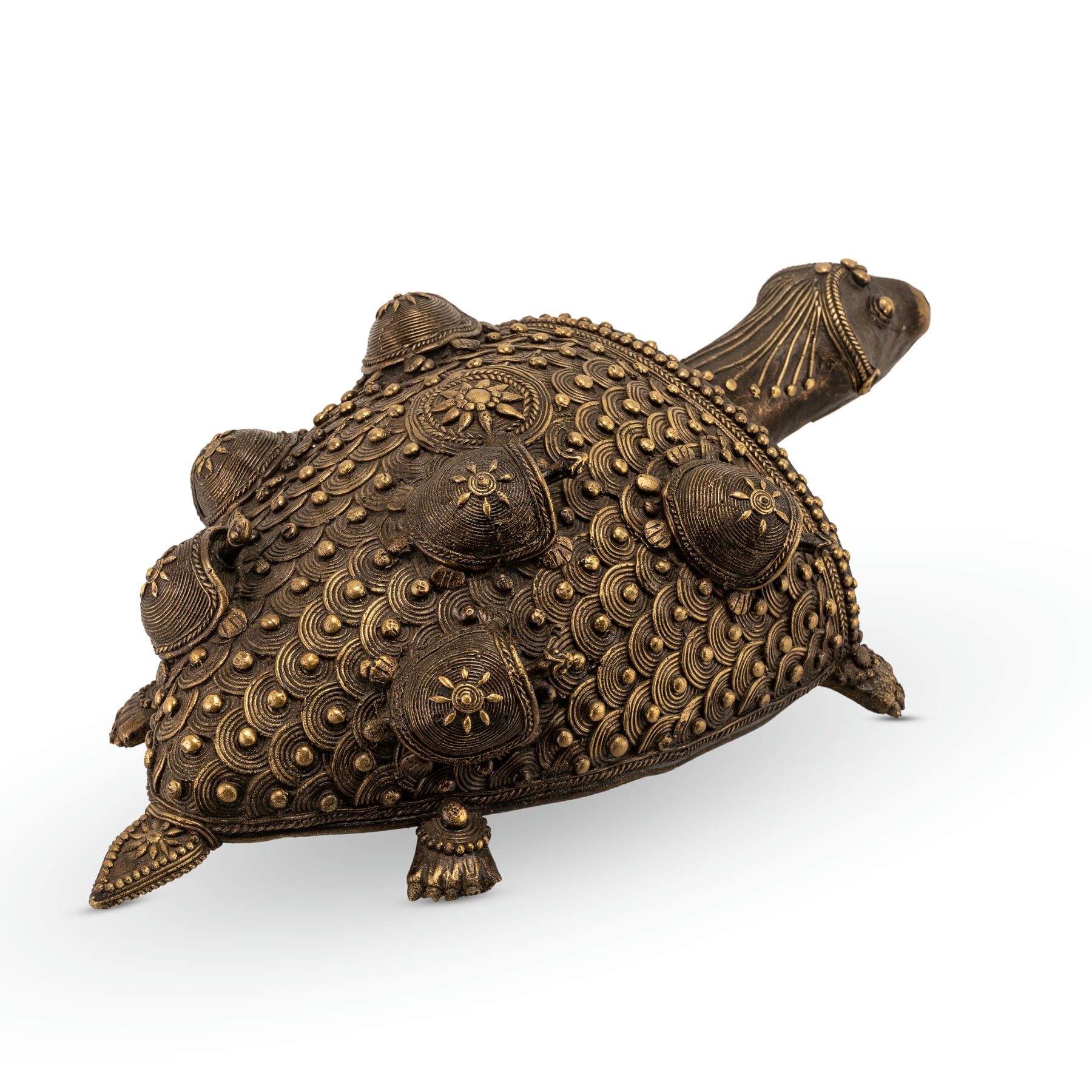 Antiqued Brass Turtle Sculpture: The Coiled Guardian