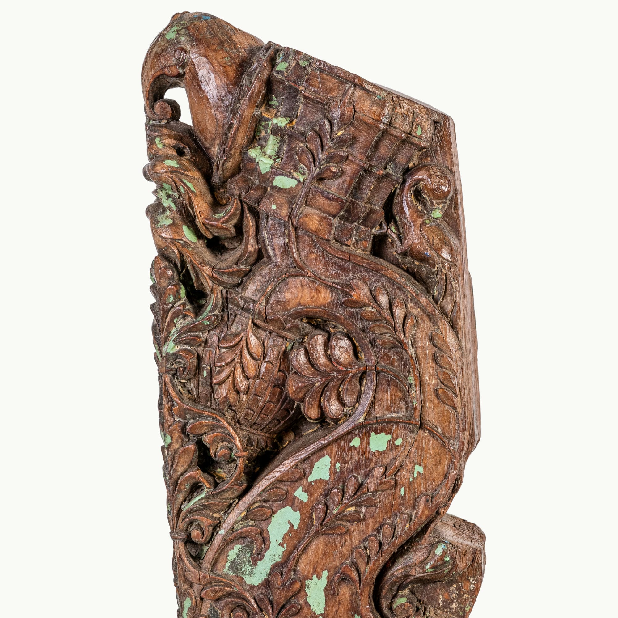 Antique wooden bracket with tinge of blue shade
