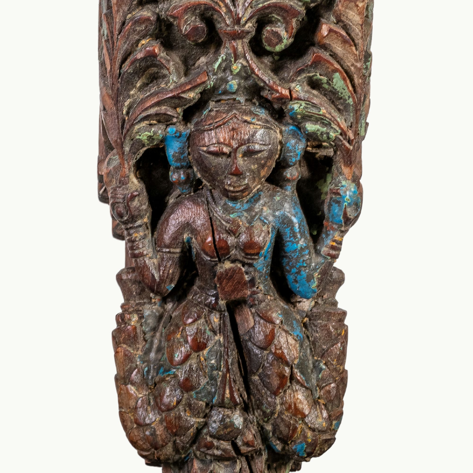 Antique wooden bracket with tinge of blue shade