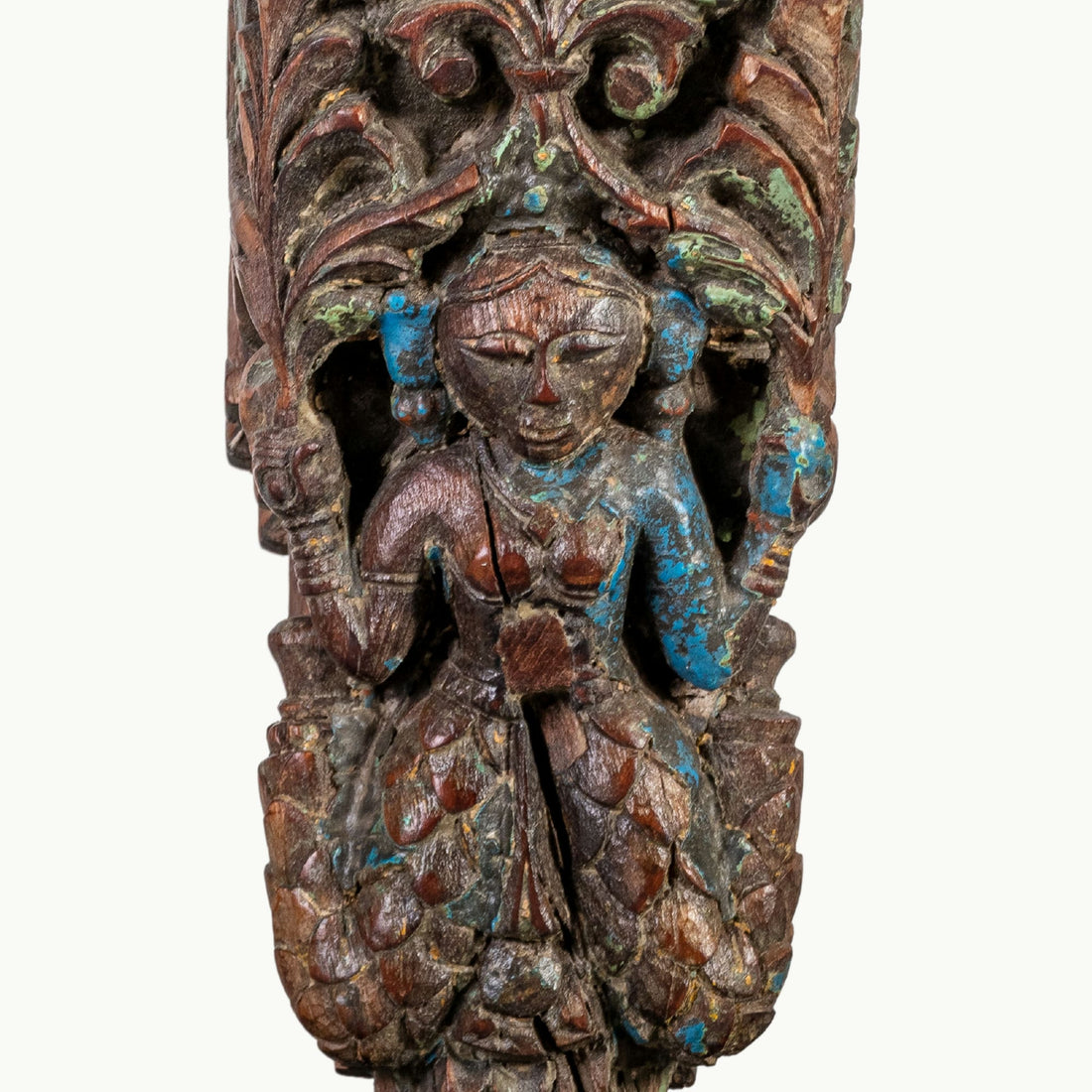 Antique wooden bracket with tinge of blue shade