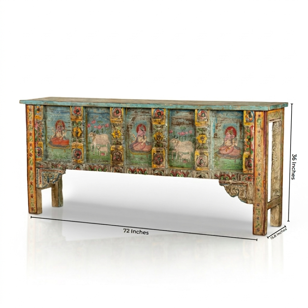 Polychrome Painted Wooden Console: The Pastoral Panels