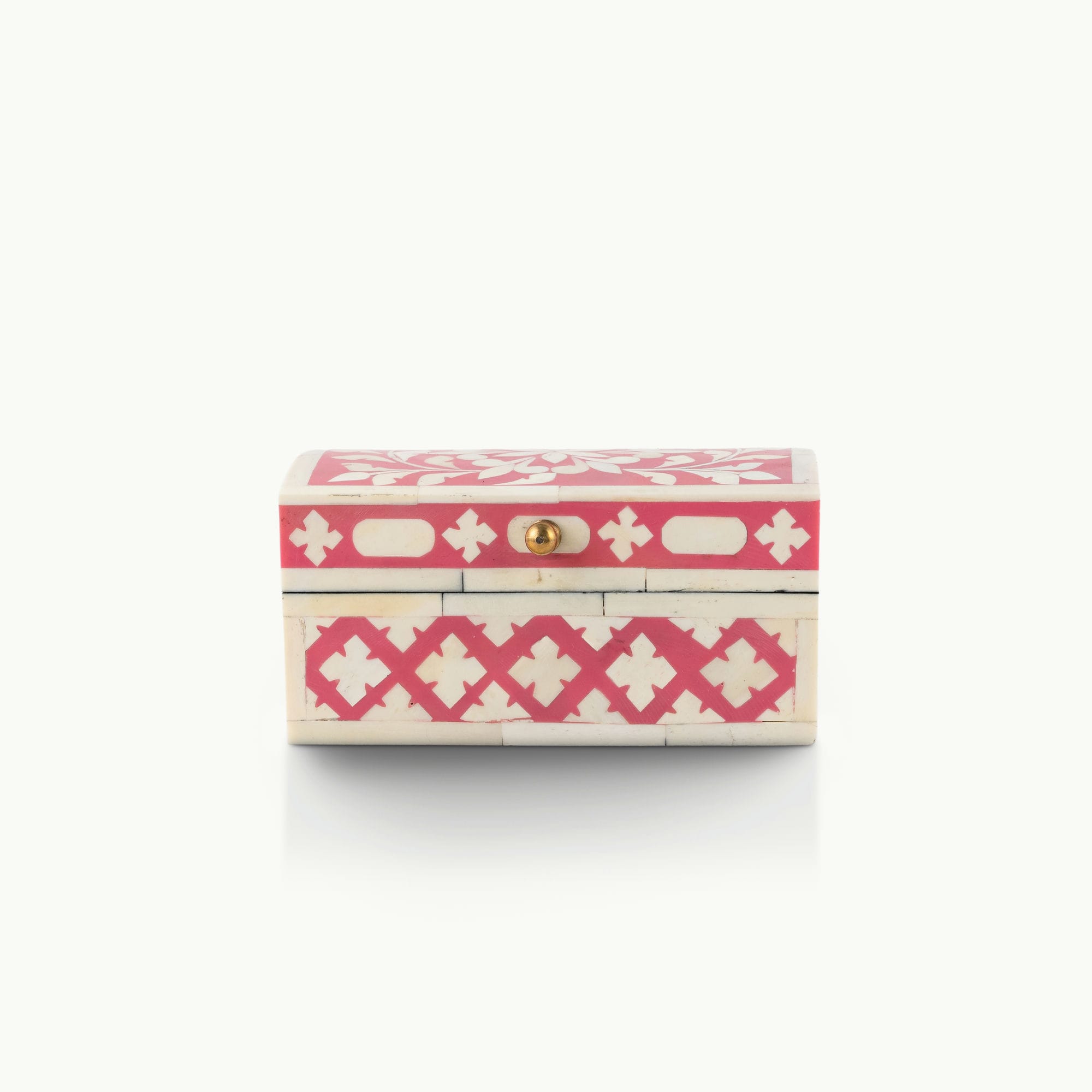 Domed Pink and White Floral Inlay Box