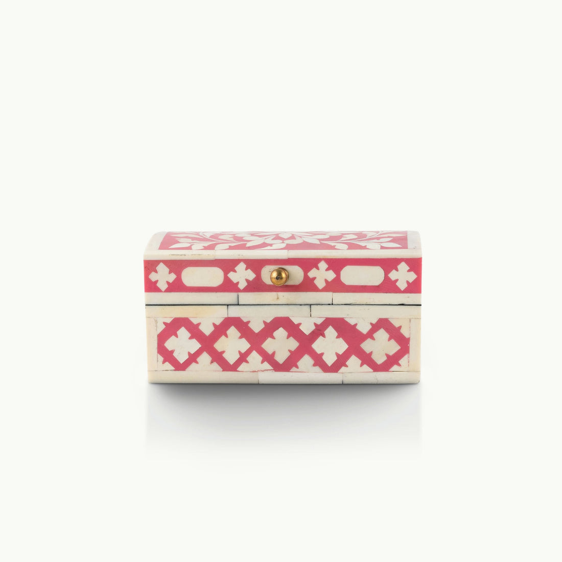 Domed Pink and White Floral Inlay Box