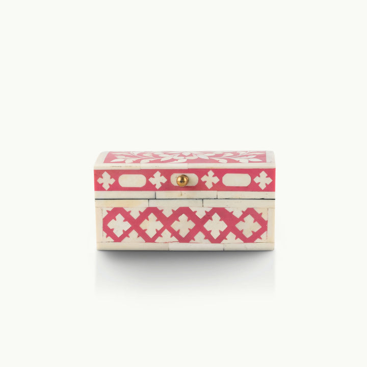 Domed Pink and White Floral Inlay Box