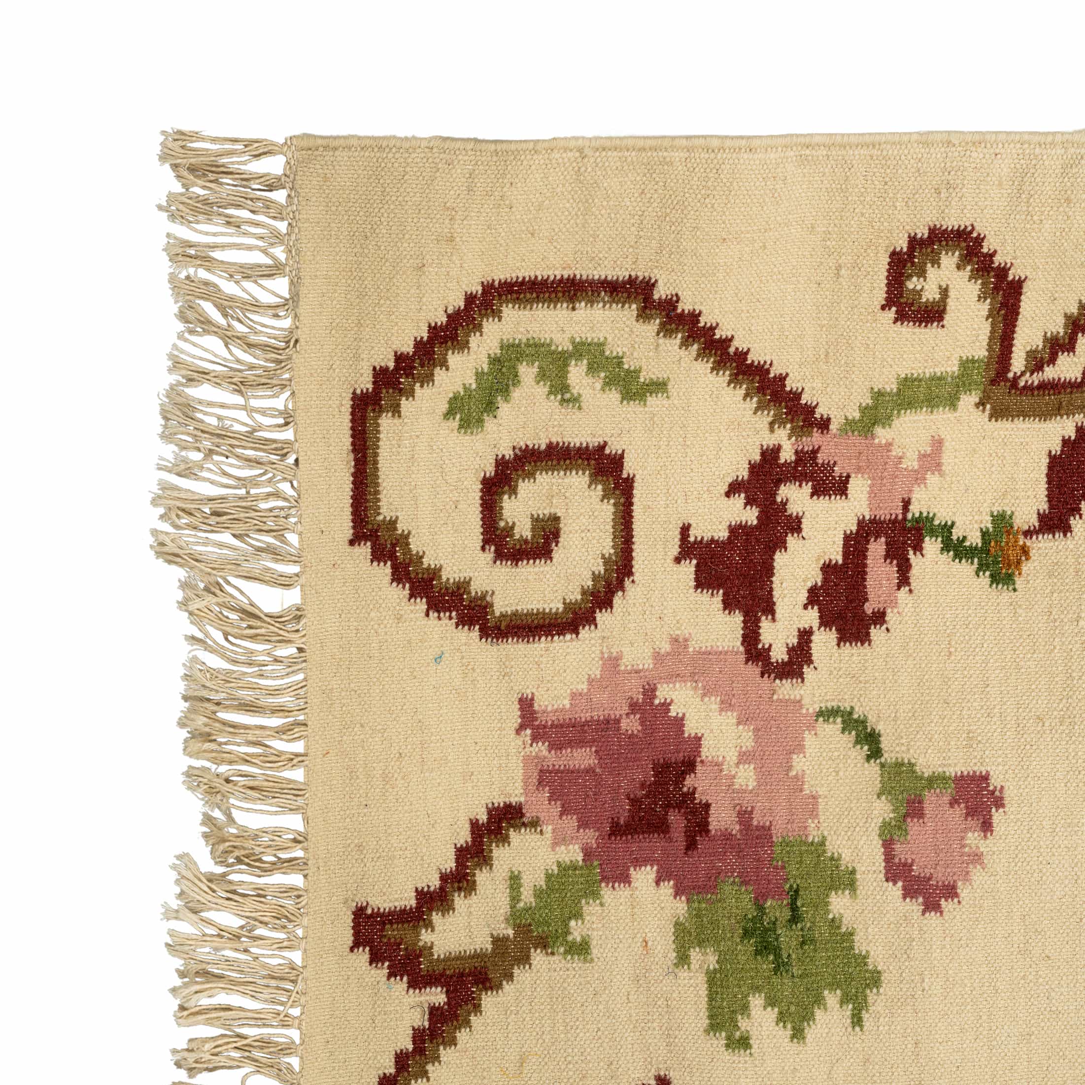 Vintage Floral Cotton Wool Rug – Hand-Tufted Botanical Elegance