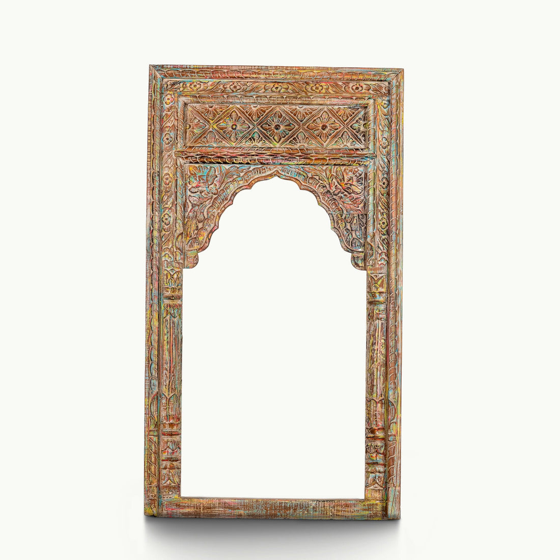 Antique finish with tinge of colours wooden mirror frame