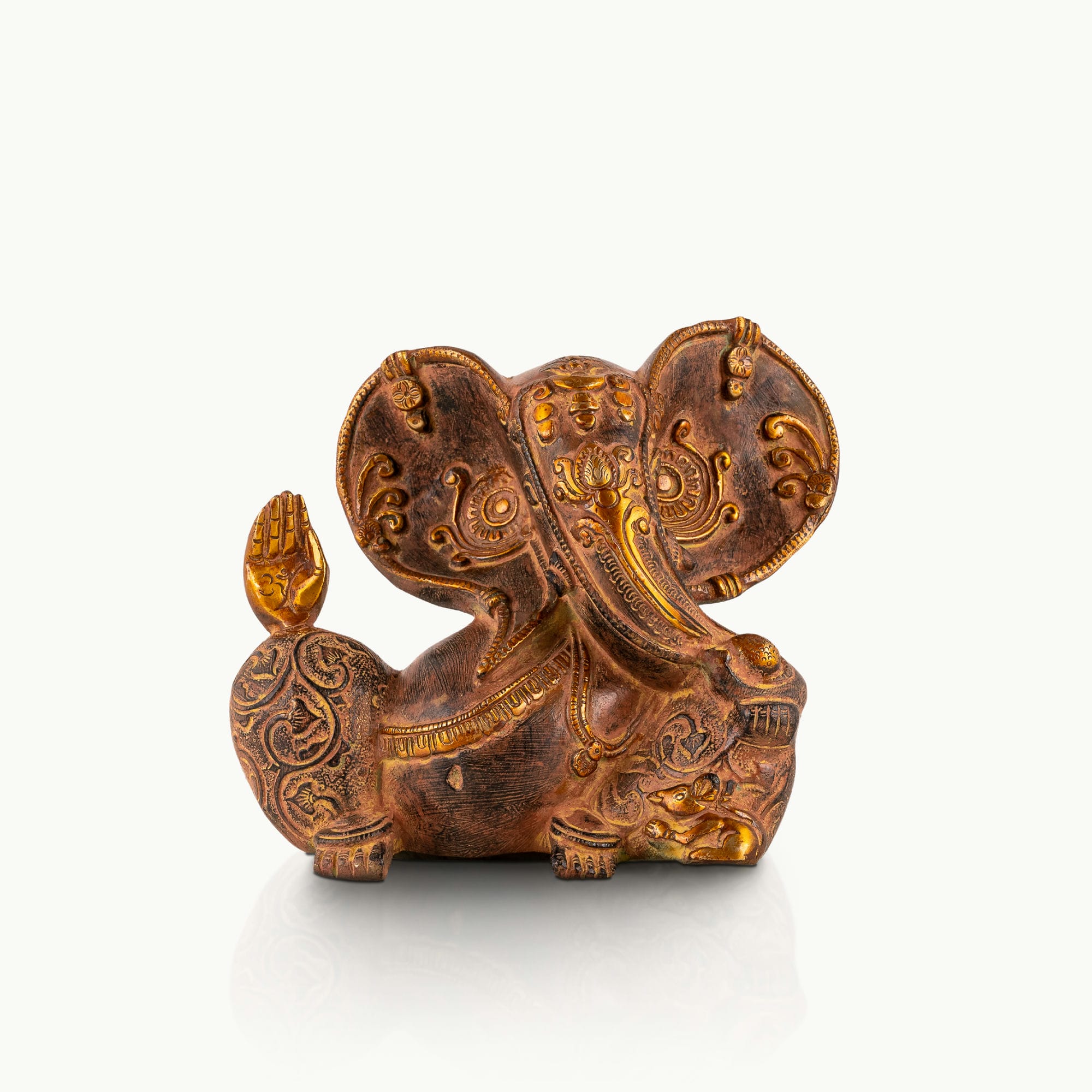 Premium metal Ganpati idol displaying the protective Abhaya mudra for an entryway console or 