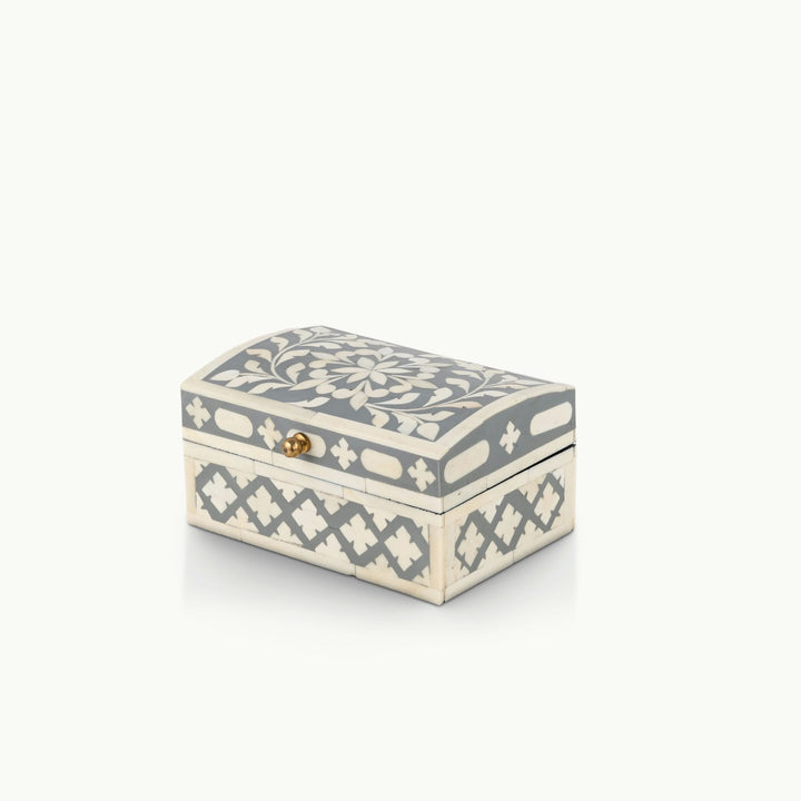 Domed Grey and White Floral Inlay Box