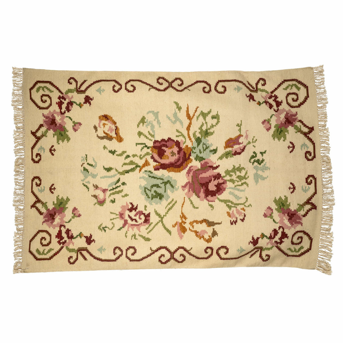 Vintage Floral Cotton Wool Rug – Hand-Tufted Botanical Elegance
