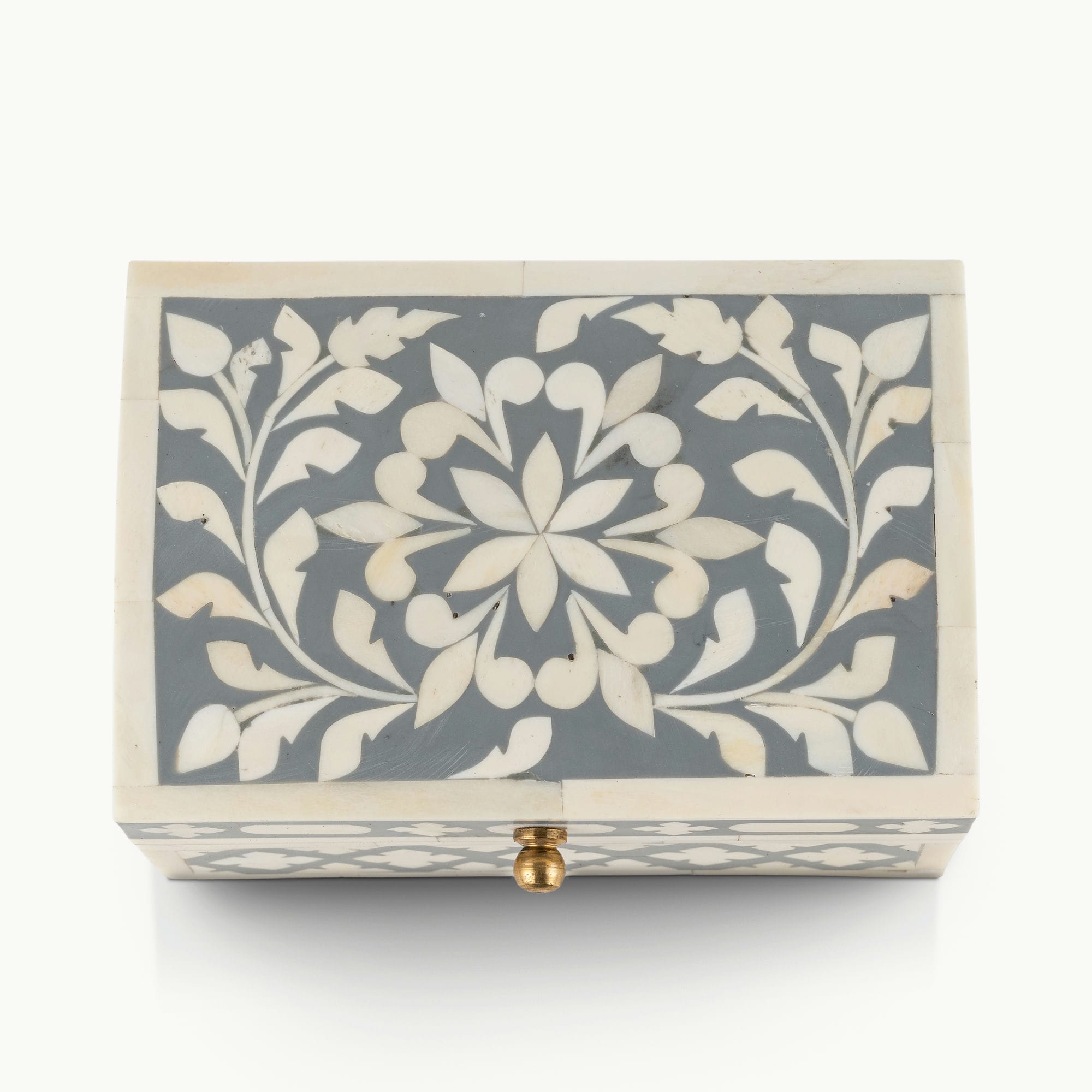 Domed Grey and White Floral Inlay Box