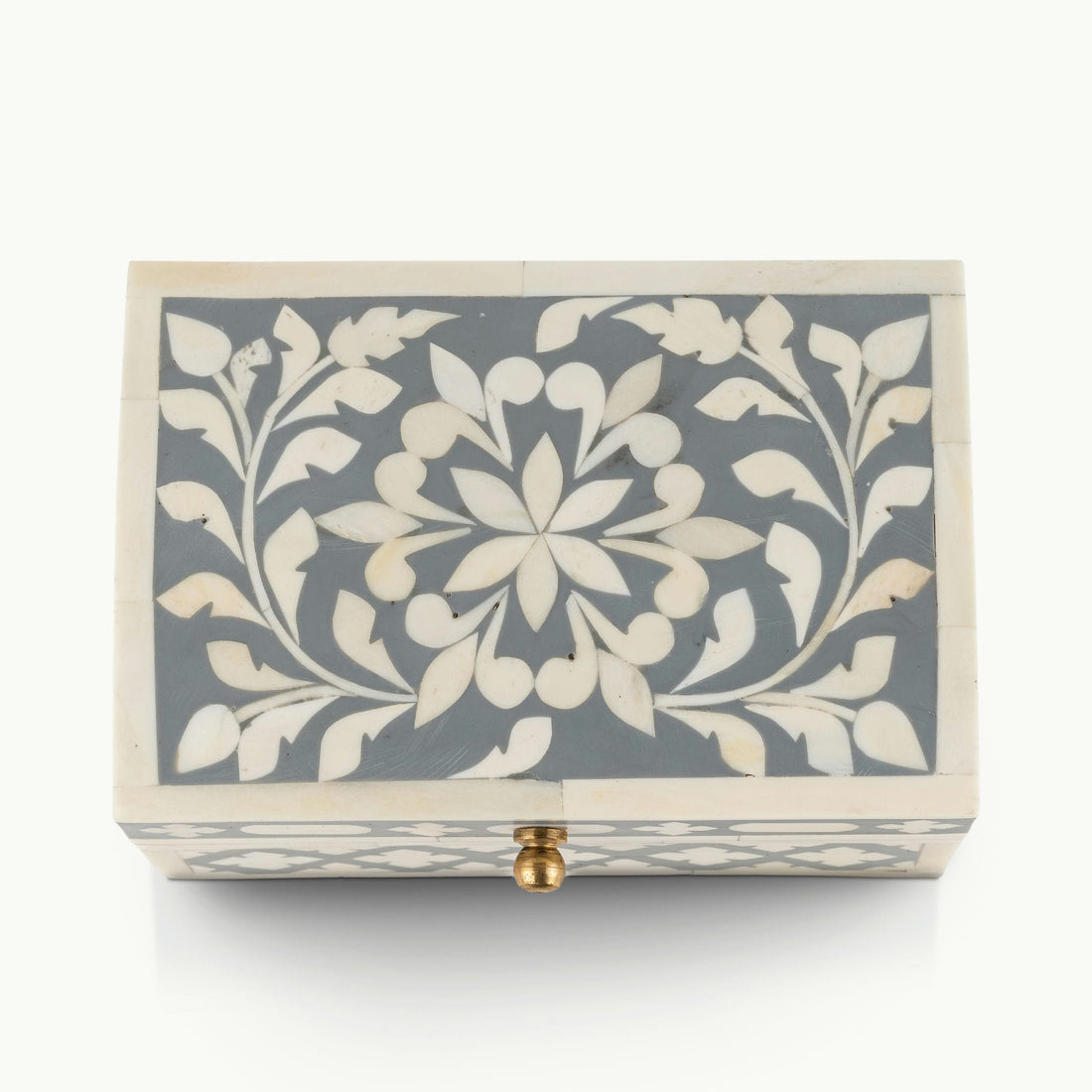Domed Grey and White Floral Inlay Box