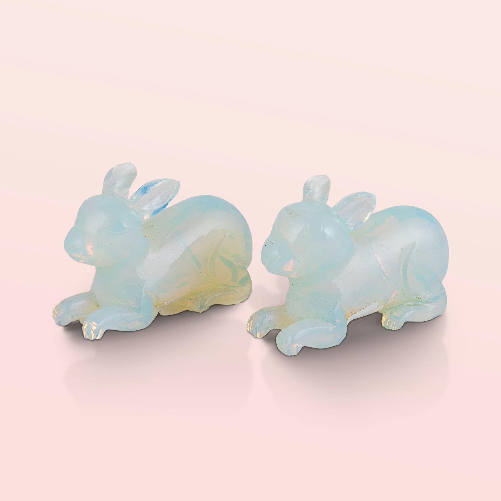 Opalite Pair of Crouching Rabbits