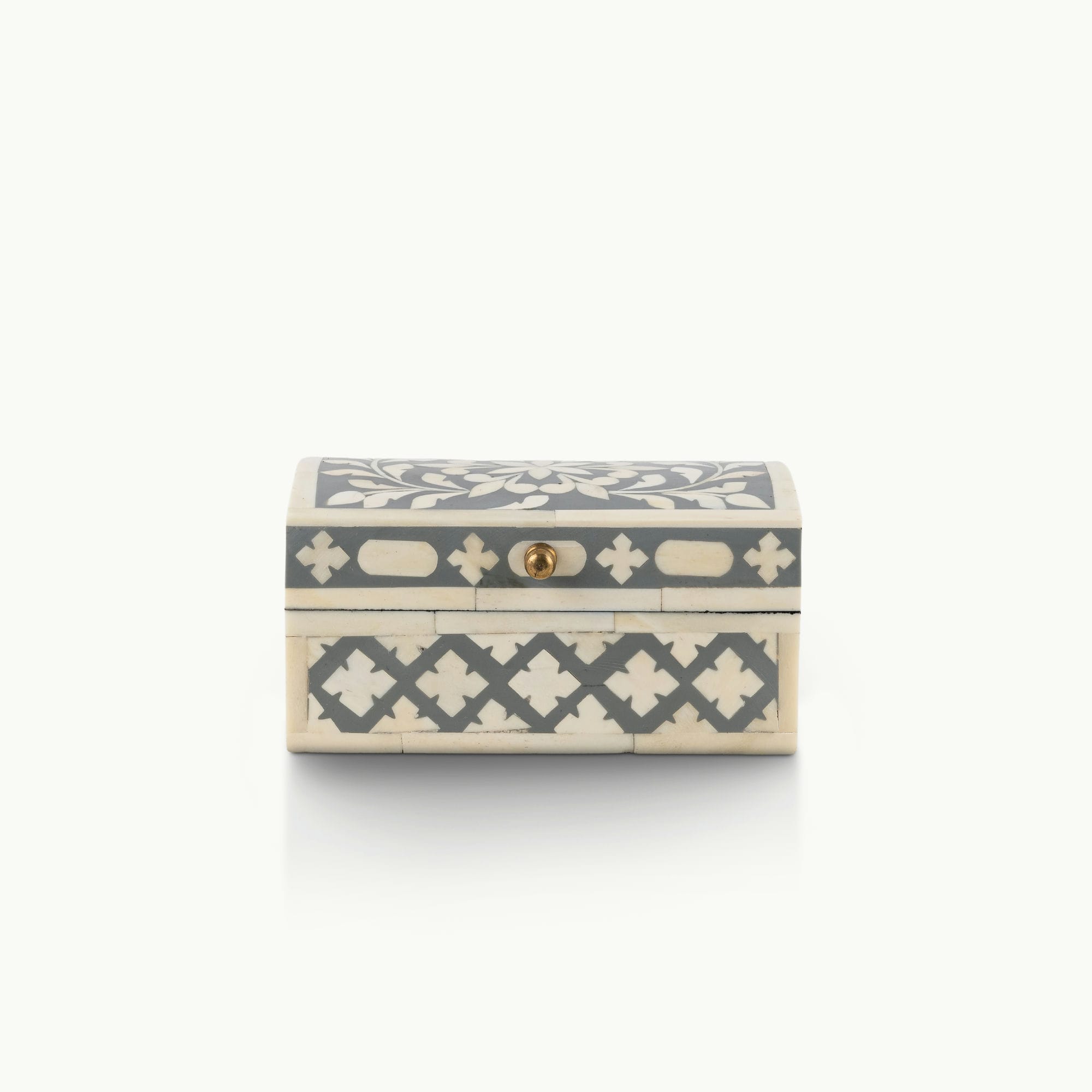 Domed Grey and White Floral Inlay Box