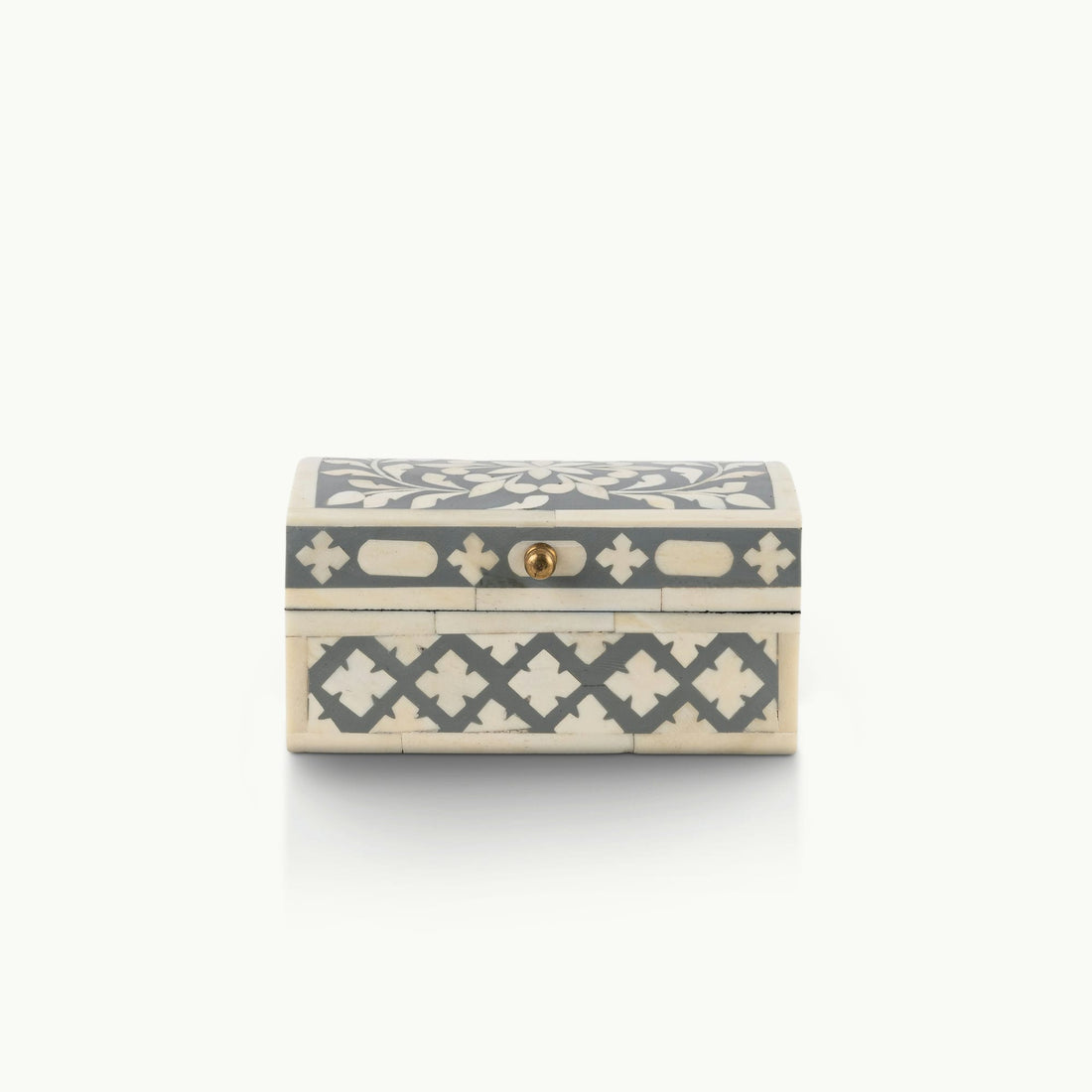Domed Grey and White Floral Inlay Box