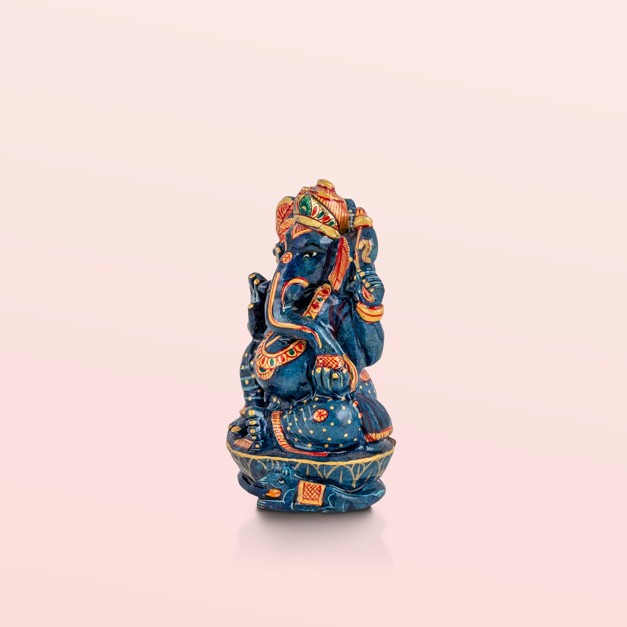 Lacquer Painted Multi-Armed Blue Ganesha with Gold Detailing