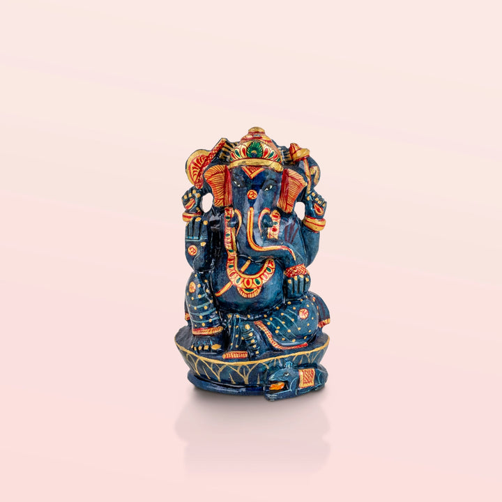 Lacquer Painted Multi-Armed Blue Ganesha with Gold Detailing