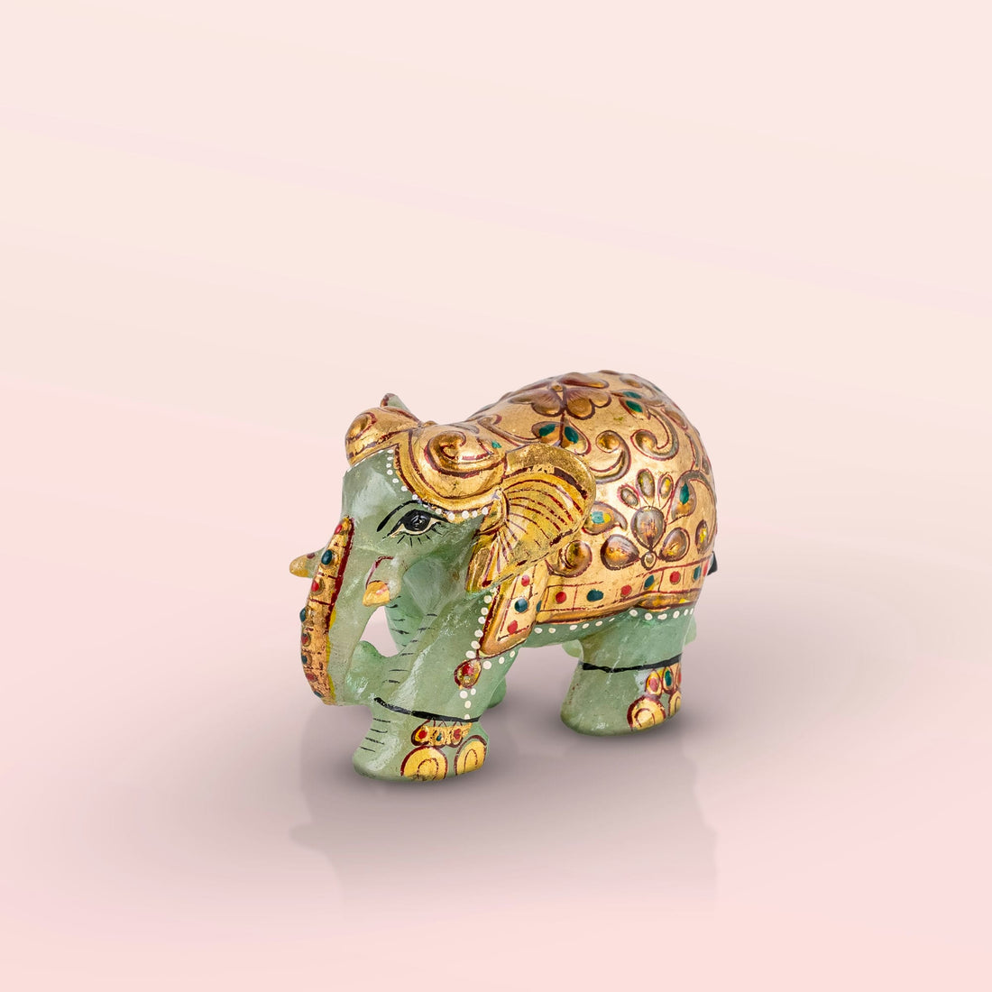 Hand-Painted Green Marble Elephant: The Emerald Procession