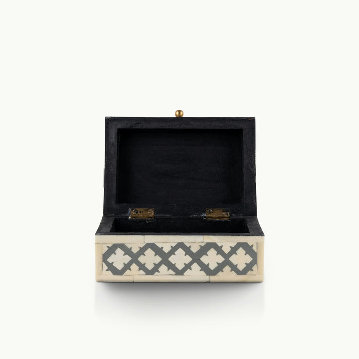 Domed Grey and White Floral Inlay Box