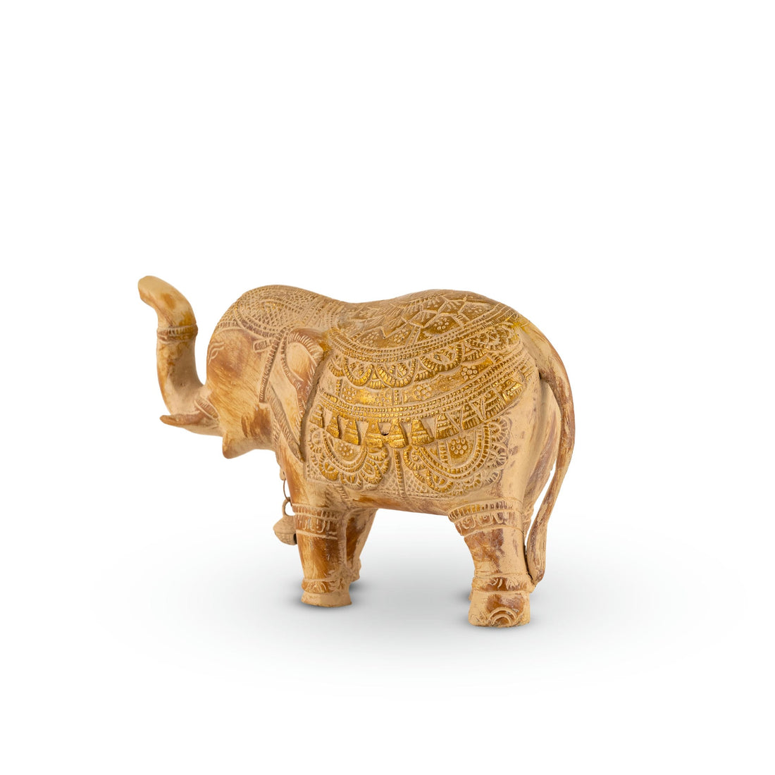 Carved Wood Etched Elephant with Trunk Raised