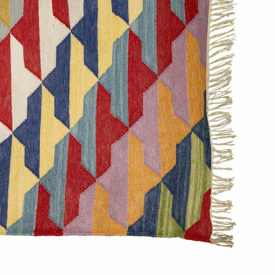 Handwoven Cotton Wool Rug – Multicolour Chevron Mosaic