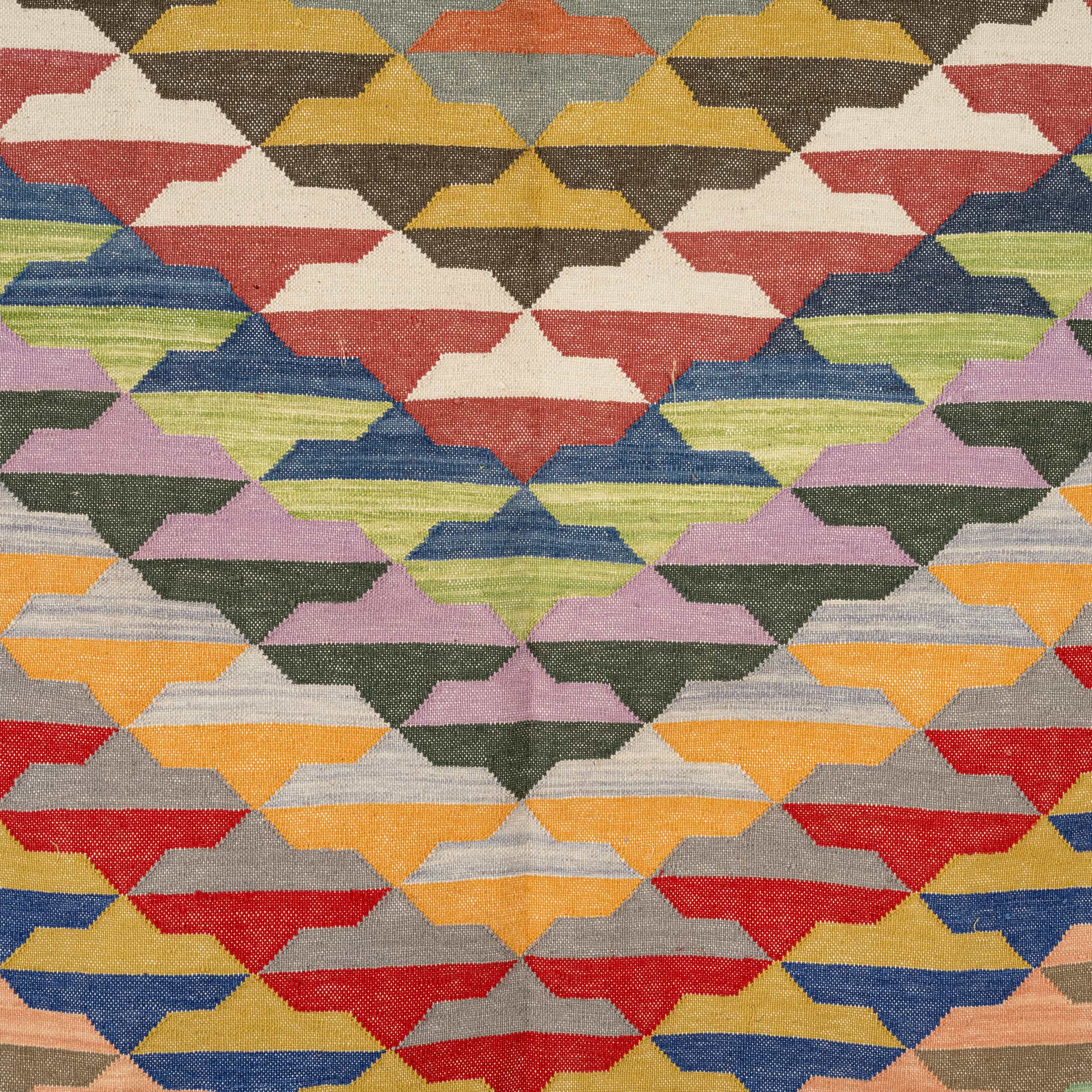 Handwoven Cotton Wool Rug – Multicolour Chevron Mosaic
