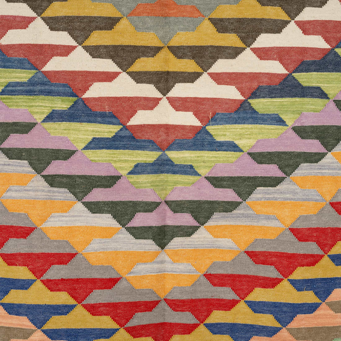 Handwoven Cotton Wool Rug – Multicolour Chevron Mosaic