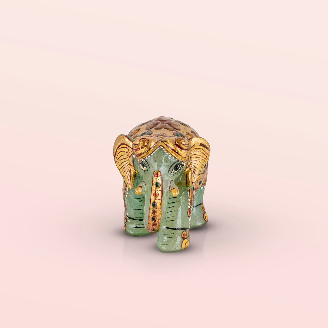 Hand-Painted Green Marble Elephant: The Emerald Procession