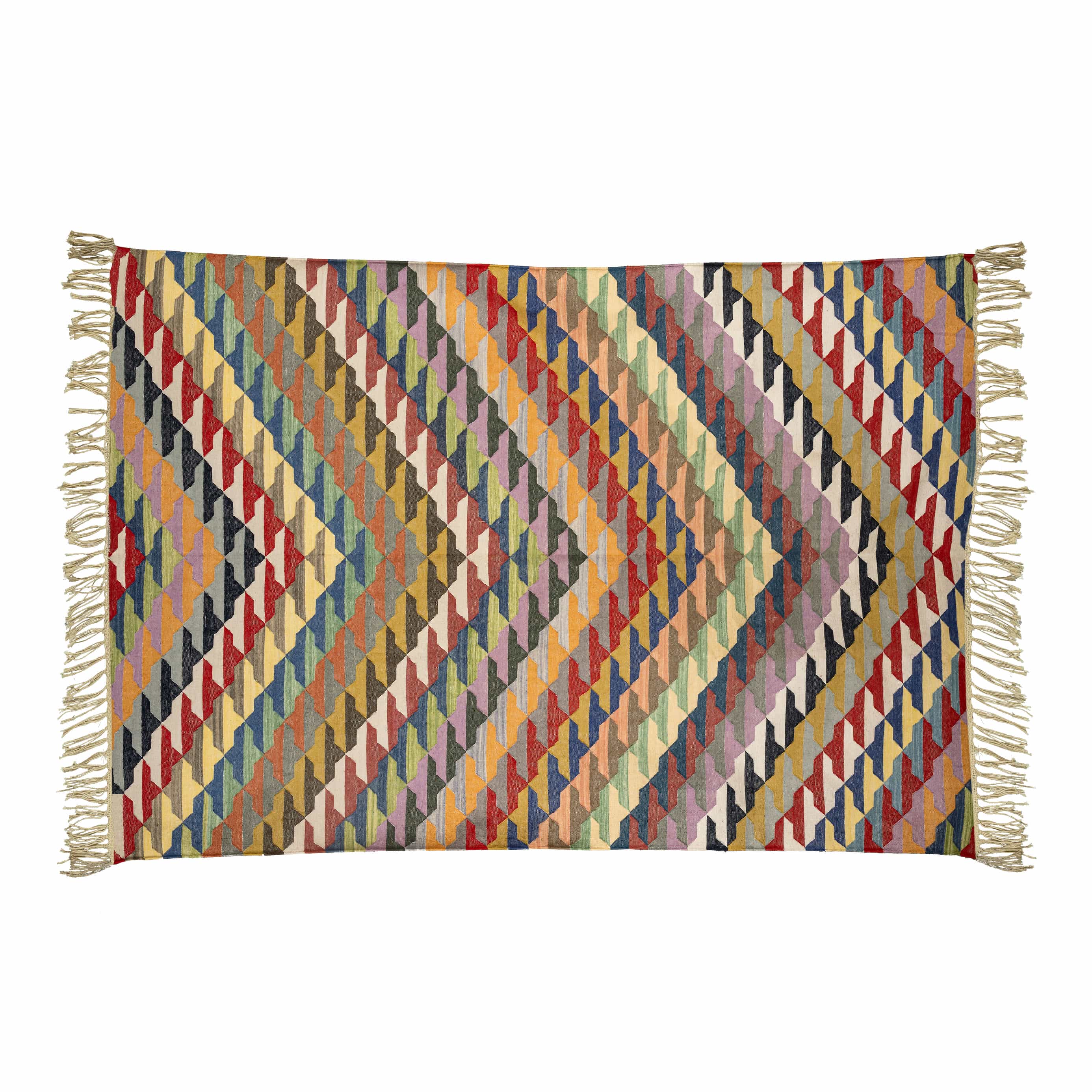 Handwoven Cotton Wool Rug – Multicolour Chevron Mosaic