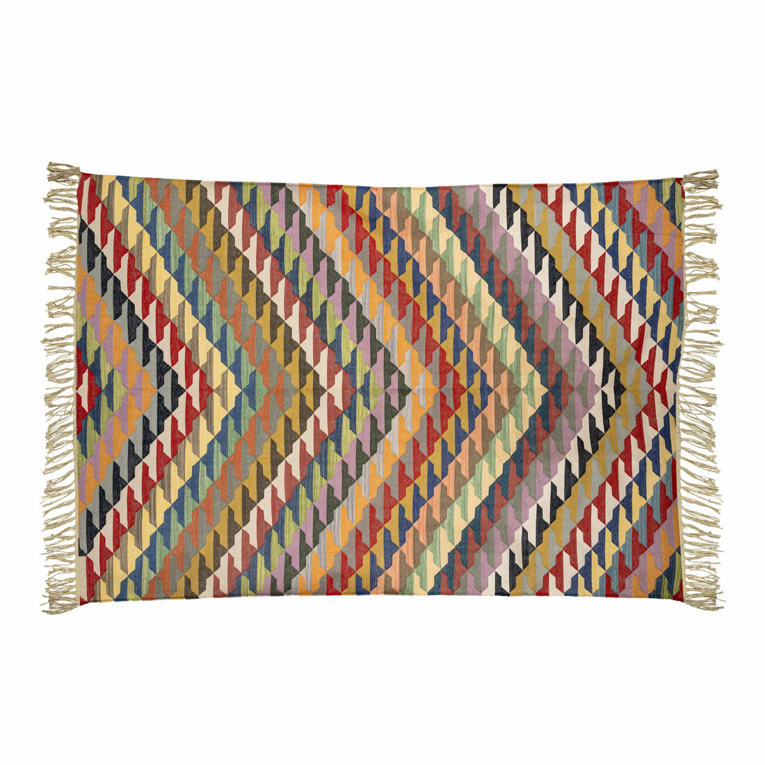 Handwoven Cotton Wool Rug – Multicolour Chevron Mosaic