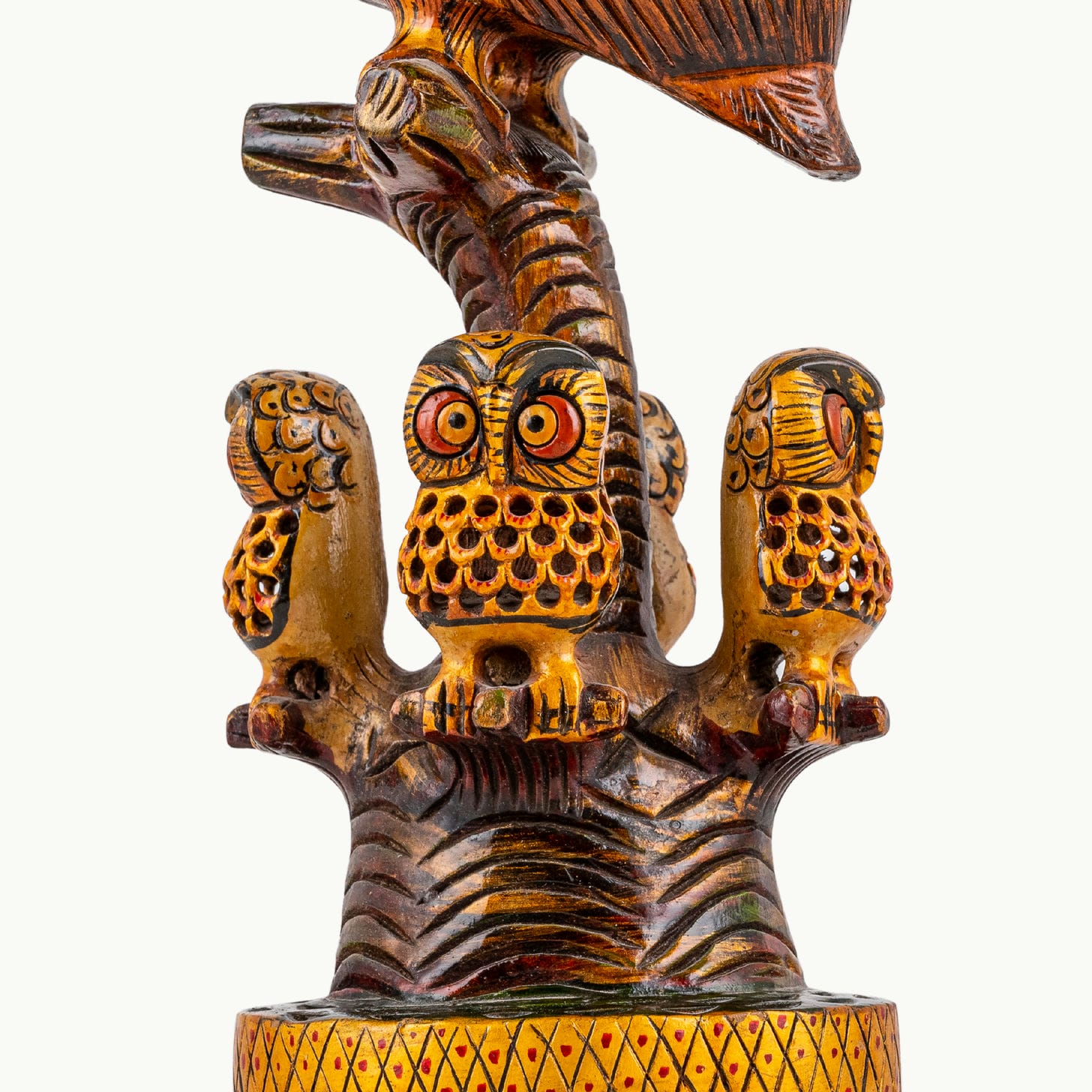 Wooden hand painted owl with family