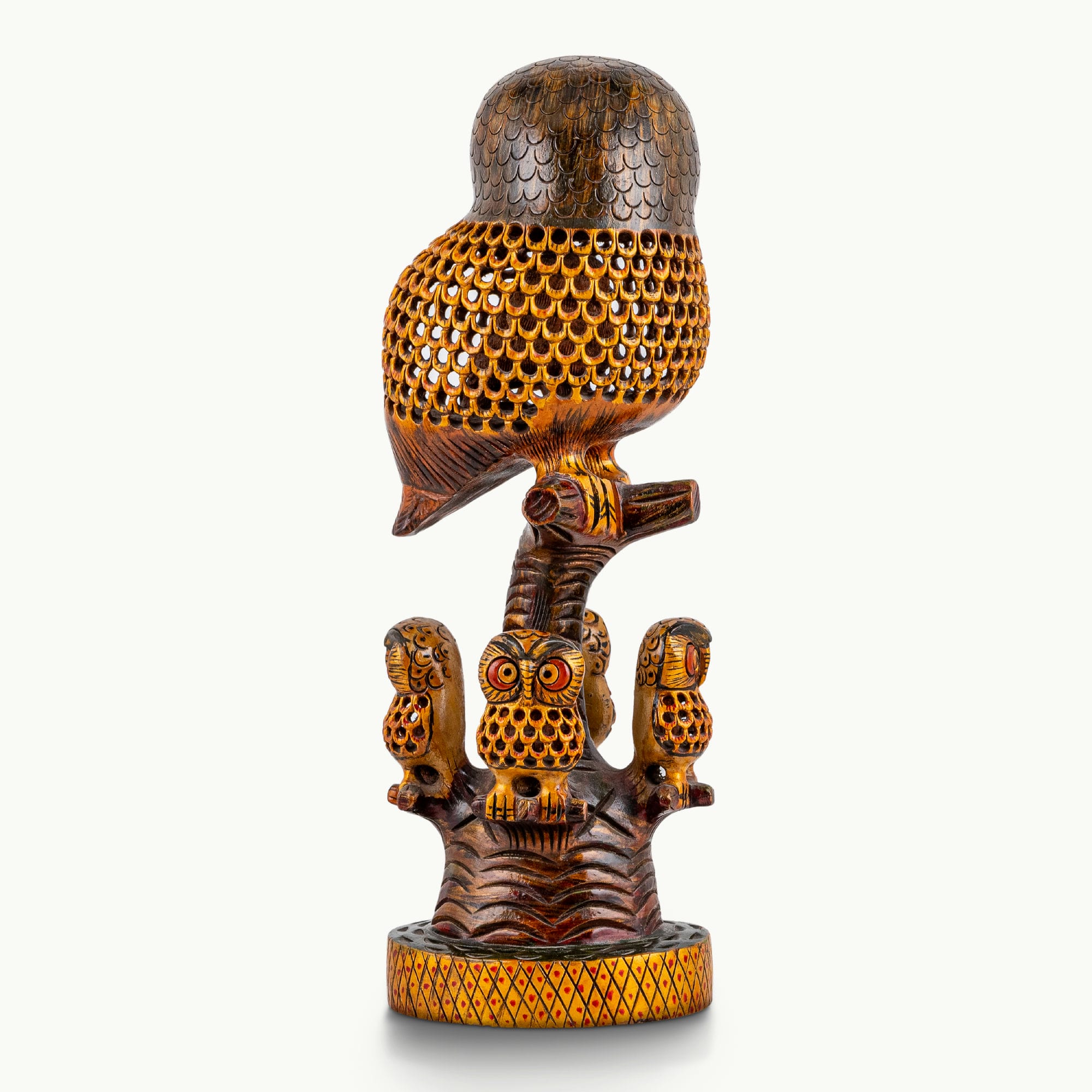 Wooden hand painted owl with family
