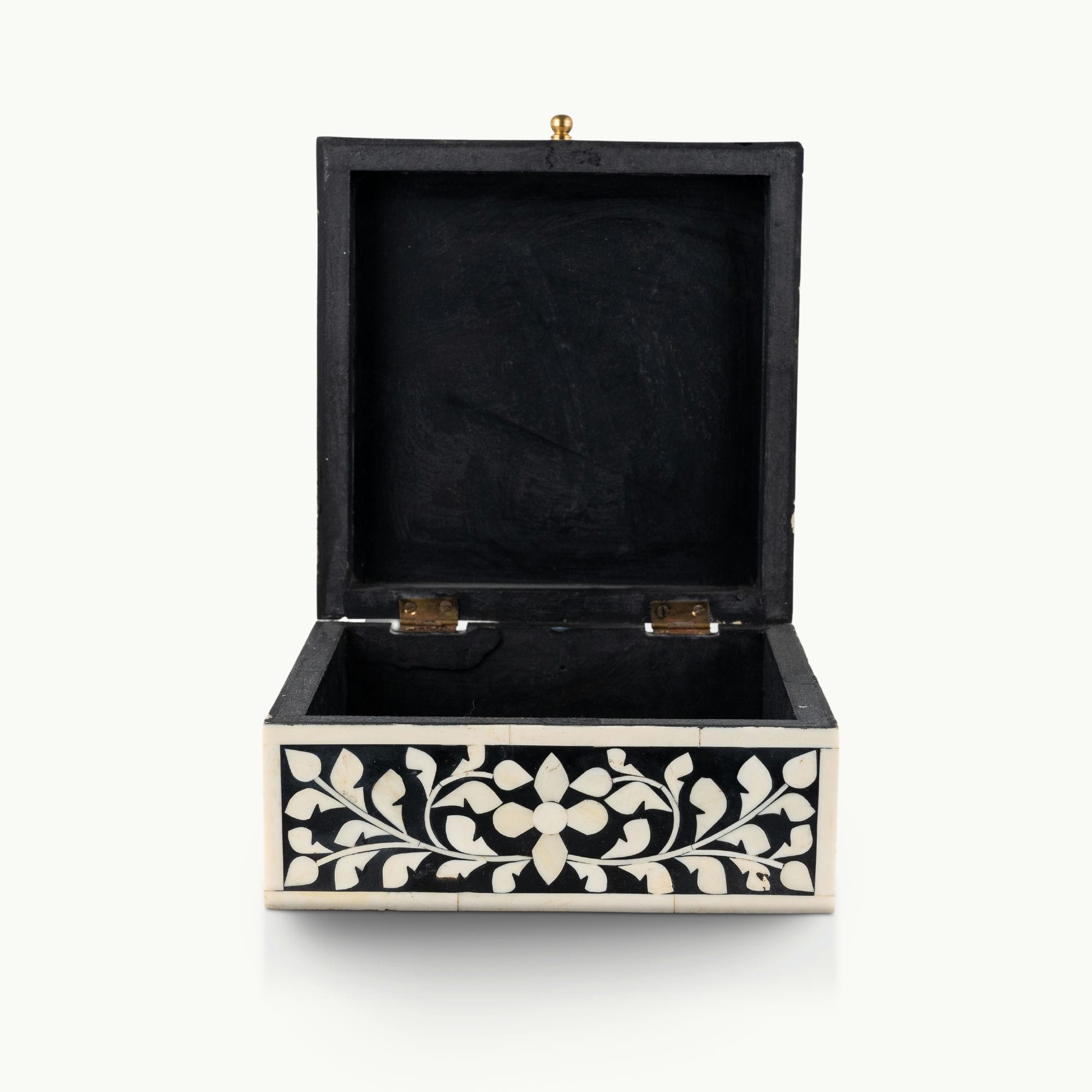 Bone/Resin Composite Square Black and White Floral Inlay Box