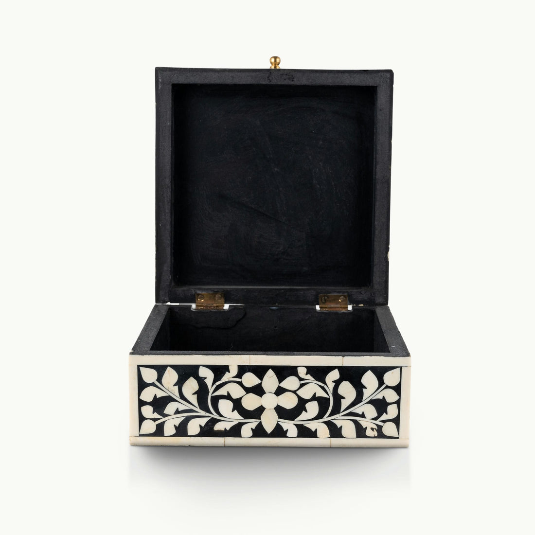 Bone/Resin Composite Square Black and White Floral Inlay Box