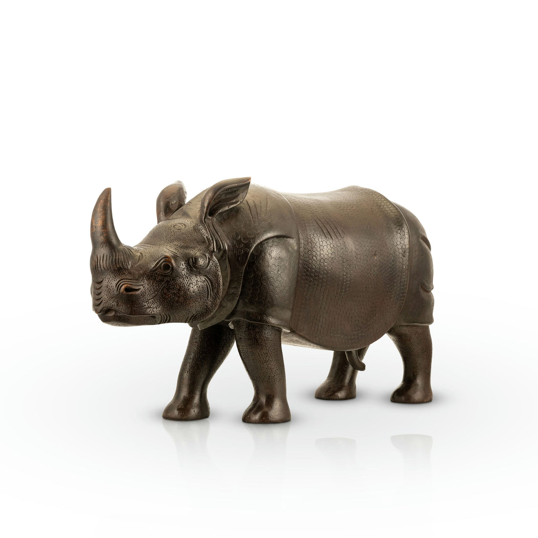 Carved Wooden Rhinoceros stained in dark ebony for a wide architectural credenza.
