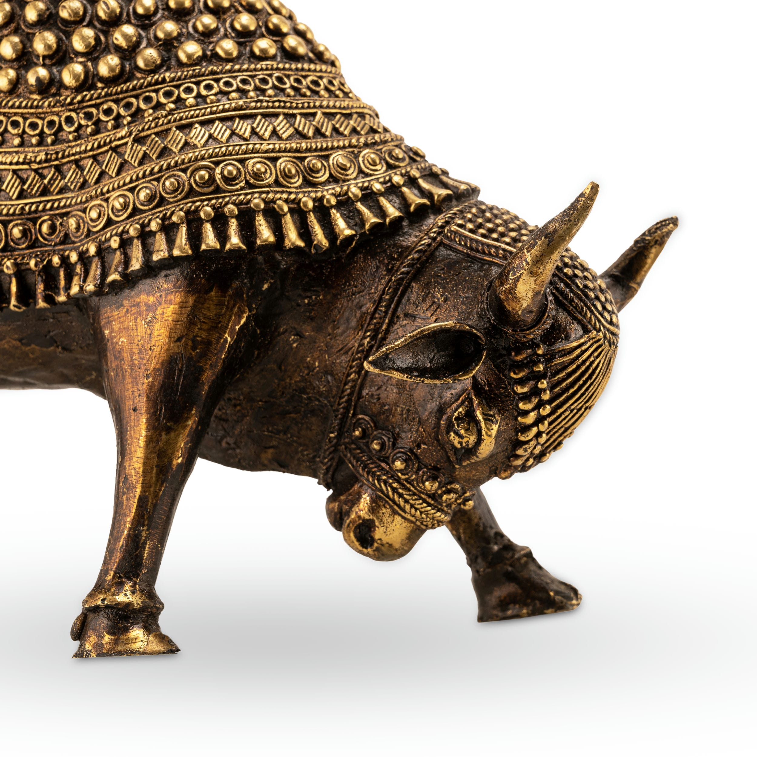 Handcrafted Indian temple animal sculpture featuring hand-tooled beadwork for an executive desk or study room display.